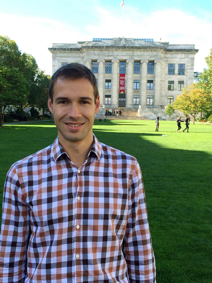 Johannes Reiter standing in front of the Harvard Medical School