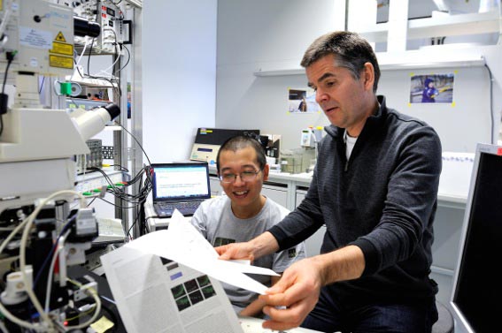Peter Jonas and Hua Hu in the lab IST Austria 