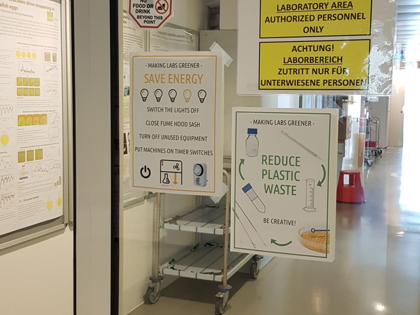 Greener Labs Bewusstsein schaffen mit Hinweisschildern IST Austria